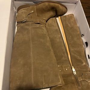 8.5 Taupe knee length9 west boots with gold embellishments on the back